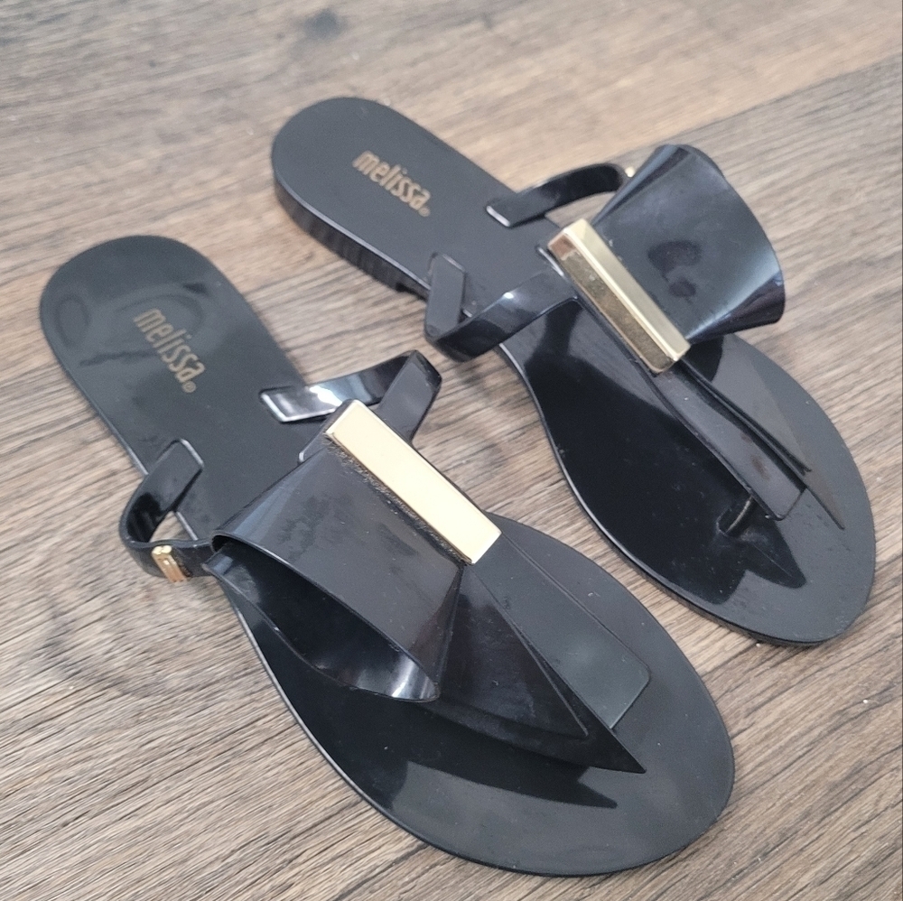 Melissa black big bow sandals size 5